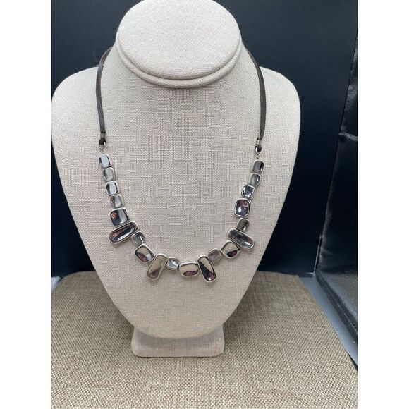 RLM Soho Stamped Silver and Black Leather Necklace Vintage Robert Lee Morris - Picture 1 of 7